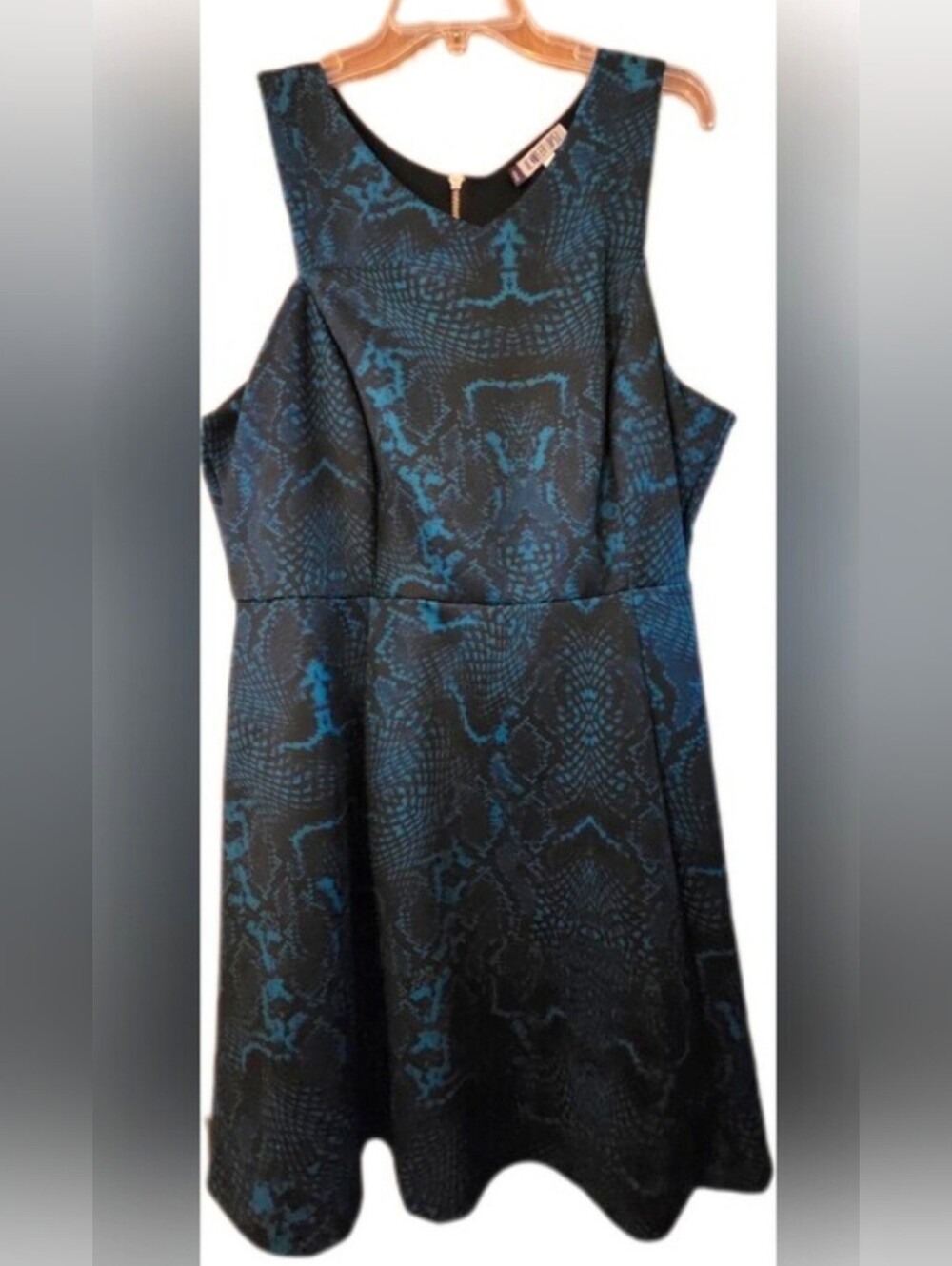 Jennifer Lopez Blue Black Snakeskin Print Fit & Flare Dress Party Plus Size 18W